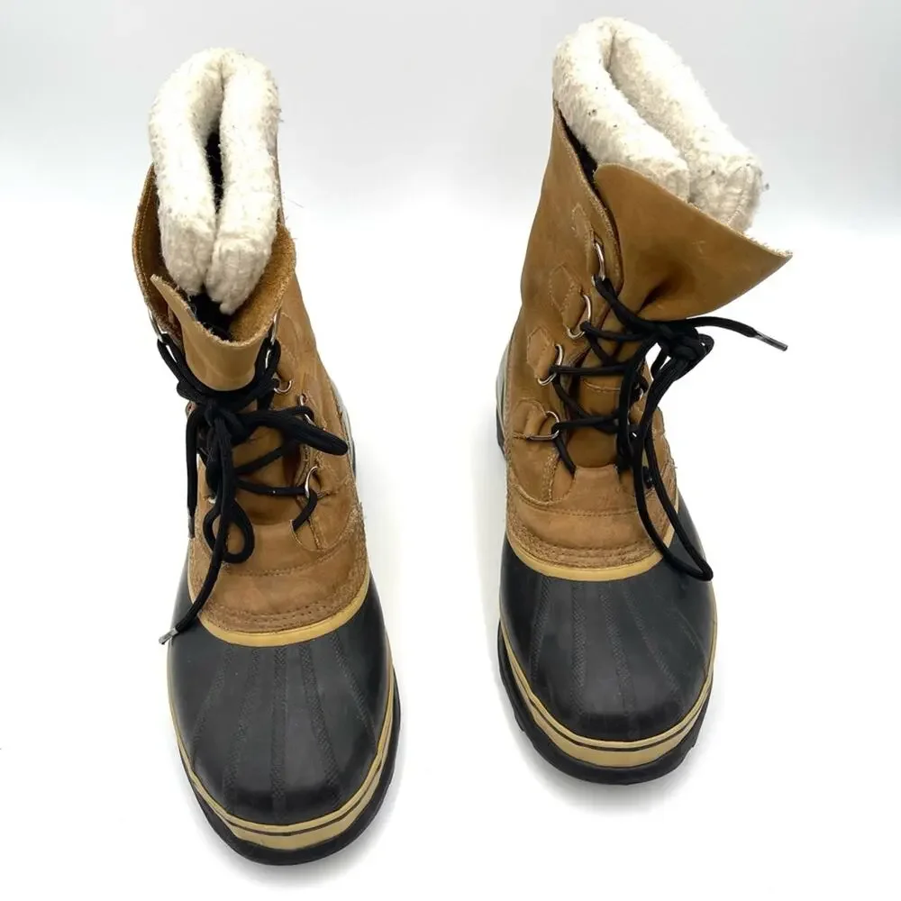 SOREL CARIBOU snow boots size  10 men's brown leather Handcrafted Made Canada